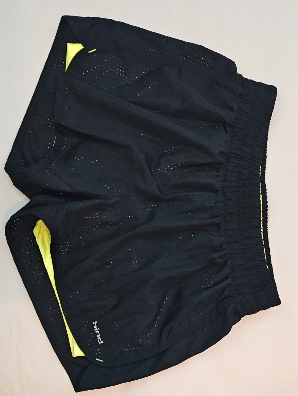 Women's Athletic Running Shorts - Black with Neon Yellow Trim